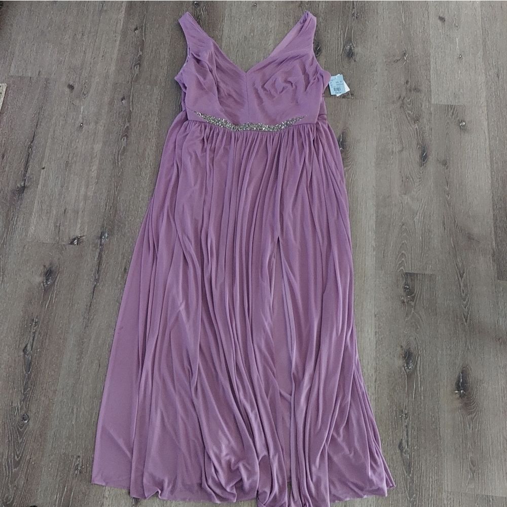 David's Bridal V-Neck Beaded Mesh Dress With Slit Size 26